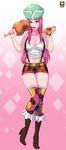  boots breasts female food full_body jewelry_bonney kyoffie large_breasts looking_at_viewer one_piece pink_hair solo standing 