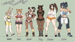  abs agawa_ryou animal_ears anklet barefoot blonde_hair blue_hair breasts breasts_apart brown_hair bunny bunny_ears cat cat_ears cat_girl cow cow_girl curvy dark_skin dog dog_ears dog_girl goat goat_girl goat_horns hooves horns horse huge_breasts humanization jewelry kemomimi_gym large_breasts long_hair medium_breasts midriff multiple_girls muscle muscular_female navel original short_shorts shorts small_breasts thick_thighs thighs toeless_legwear toned very_long_hair 