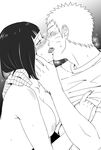  1girl blush breasts couple hal_(sakurajam) hetero husband_and_wife hyuuga_hinata kiss large_breasts monochrome naruto tongue uzumaki_naruto 