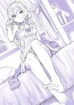  :q barefoot blush dutch_angle feet full_body licking_lips long_hair looking_at_viewer monochrome on_bed original pov_feet sitting sitting_on_bed sketch smile soles solo toes tongue tongue_out yoropa 