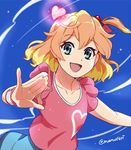  freyja_wion green_eyes hair_ornament macross macross_delta mone_(14ri0000) open_mouth orange_hair short_hair short_sleeves smile solo twitter_username upper_body wristband 