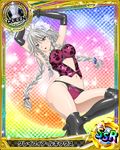  artist_request braid card_(medium) character_name chess_piece elbow_gloves gloves grayfia_lucifuge grey_eyes high_school_dxd jewelry lipstick maid_headdress makeup necklace official_art queen_(chess) red_lipstick silver_hair solo thighhighs trading_card twin_braids 