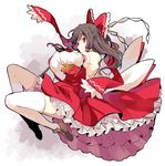  bad_id bad_pixiv_id bow brown_eyes brown_hair frills gohei hair_bow hair_tubes hakurei_reimu haraegushi ikeuchi_tanuma oonusa petticoat solo thighhighs touhou white_legwear 