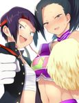  :d alternate_costume bare_shoulders bitou black_hair blush boku_no_hero_academia breasts cheerleader flat_chest gakuran gloves grey_eyes headband jirou_kyouka large_breasts long_hair midriff multiple_girls navel open_mouth plug pom_poms ponytail purple_eyes purple_hair sarashi school_uniform short_hair smile sweatdrop unbuttoned white_gloves yaoyorozu_momo 