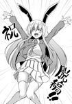  :d ^_^ animal_ears arms_up blazer blush bunny_ears closed_eyes greyscale jacket long_hair miniskirt monochrome necktie open_mouth panties pleated_skirt reisen_udongein_inaba skirt smile solo tatsuya_(guild_plus) tears thighhighs touhou translation_request underwear upskirt 