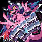  ahegao album_cover ass blue_hair bracelet cover gashi-gashi headphones horns jewelry monster_girl original pink_eyes pink_hair pink_skin sharp_teeth solo spiked_bracelet spikes stitches teeth tongue tongue_out yellow_sclera 