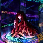  alternate_costume beads glowing gradient_hair highres hijiri_byakuren light_particles long_hair long_sleeves multicolored_hair ofuda open_mouth prayer_beads shaded_face shan sitting solo sorcerer's_sutra_scroll touhou very_long_hair wide_sleeves 