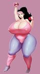  breasts copyright_request curvy exercise gigantic_breasts green_eyes lemonfont lips thick_thighs 