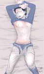  1boy abs ace_of_diamond blush looking_at_viewer male_focus muscle solo sweat undressing 