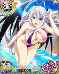  antenna_hair artist_request bat_wings blue_eyes breasts card_(medium) character_name chess_piece covered_nipples hair_ribbon high_school_dxd high_school_dxd_born large_breasts long_hair official_art ribbon rook_(chess) rossweisse silver_hair solo swimsuit trading_card wings 