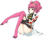  anya_alstreim artist_request ass bare_shoulders code_geass expressionless feet gloves lang_(chikage36) leg_hug legs long_hair no_shoes pink_hair pink_legwear red_eyes shorts solo tattoo thighhighs twintails 