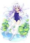  angora_rabbit animal animal_ears animal_on_head blue_eyes blue_hair blush boots bunny bunny_ears bunny_on_head competition_school_swimsuit fake_animal_ears gochuumon_wa_usagi_desu_ka? hair_ornament hairclip kafuu_chino long_hair looking_at_viewer nagayama_yuunon on_head one-piece_swimsuit open_mouth plant puddle raincoat rubber_boots school_swimsuit see-through solo strap_slip swimsuit thighhighs tippy_(gochiusa) umbrella water white_legwear x_hair_ornament 