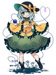  bow floral_print full_body green_eyes hat hat_bow heart heart_hands heart_of_string komeiji_koishi long_sleeves looking_at_viewer open_mouth shirt silver_hair skirt smile solo third_eye touhou toutenkou wide_sleeves 