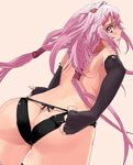  ass ass_cutout bad_id bad_pixiv_id black_panties blush butt_crack chikkinage_nage elbow_gloves fingerless_gloves from_behind gloves guilty_crown hair_ornament hairclip highres long_hair looking_at_viewer looking_back panties pink_hair red_eyes solo topless twintails underwear underwear_only work_in_progress yuzuriha_inori 