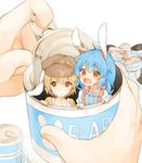  animal_ears bad_id bad_twitter_id blonde_hair blue_hair blush bunny_ears can commentary_request ear_clip flat_cap floppy_ears hands hat in_container minigirl misha_(hoongju) multiple_girls open_mouth opening red_eyes ringo_(touhou) seiran_(touhou) short_hair touhou white_background 