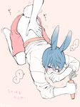  black_hair blue_eyes blush bunny_ears bunny_tail flat_color free! full_body male_focus nanase_haruka_(free!) partially_colored 