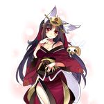  animal_ears bangs bare_shoulders black_hair creature facial_mark floating fox_ears frown headgear japanese_clothes kimono long_hair long_sleeves looking_at_viewer obi off_shoulder red_eyes sash shirokitsune solo tamamo_(uchi_no_hime-sama_ga_ichiban_kawaii) transparent_background uchi_no_hime-sama_ga_ichiban_kawaii wide_sleeves 