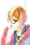  blonde_hair free! glasses hazuki_nagisa male_focus pink_eyes 