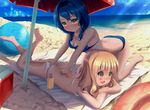  :d applying_sunscreen ass_grab ball bangs bare_shoulders barefoot beach beach_umbrella beachball bikini blanket blonde_hair blue_bikini blue_hair blue_sky blunt_bangs blush bottle box breasts cleavage cloud day dkoro embarrassed frown furutani_himawari grabbing_another's_ass groping hair_over_shoulder hair_tie hairband hand_on_ass highres innertube kneeling legs_up long_hair looking_at_another lotion lotion_bottle lying medium_breasts multiple_girls ocean on_stomach oomuro_sakurako open_mouth outdoors polka_dot polka_dot_umbrella sand shade sky smile soles sunlight sunscreen swimsuit transparent twintails umbrella wavy_mouth white_bikini yellow_eyes yuri yuru_yuri 