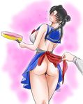  1girl ass bishoujo_senshi_sailor_moon blush breasts chiba_shuusaku erect_nipples frypan large_breasts looking_back male_hand no_panties no_underwear original pov sailor_moon sailor_moon_(cosplay) solo_focus standing thigh_gap twintails 