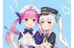  aqua_ch. breast_hold cleavage crossover heterochromia hokori_sakuni kagura_mea maid minato_aqua project_paryi yuri 