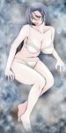  bare_legs barefoot blush bra chiba_shuusaku female glasses legs_together niimi_kaoru open_mouth panties purple_hair sitting solo_focus uchuu_senkan_yamato uchuu_senkan_yamato_2199 underwear white_panties white_underwear 