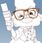  artist_request dawn_bellwether female furry glasses gradient gradient_background green_eyes long_hair partially_colored sheep solo white_hair zootopia 