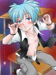  2boys ansatsu_kyoushitsu blue_hair classroom cum erection male_focus multiple_boys penis school student teacher tentacle undressing yaoi 