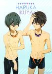  high_speed! kirishima_ikuya male_focus multiple_boys nanase_haruka_(free!) official_art swim_trunks topless wet 
