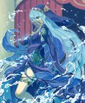  aisutabetao anklet aqua_(fire_emblem_if) blue_hair dancing fire_emblem fire_emblem_if jewelry long_hair pendant solo veil water yellow_eyes 