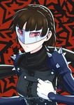  armor braid brown_hair commentary corset crown_braid daniel_macgregor looking_at_viewer mask md5_mismatch niijima_makoto persona persona_5 short_hair solo spikes upper_body 