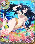  air_bubble animal armpits barefoot black_hair breasts breath bubble card_(medium) character_name chess_piece cleavage coral covered_nipples demon_wings fish freediving hair_ribbon high_school_dxd high_school_dxd_born holding_breath king_(chess) large_breasts long_hair official_art pink_eyes ribbon serafall_leviathan smile solo swimming swimsuit trading_card underboob underwater wings 