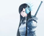  armor black_eyes black_hair bou_nin headphones long_hair original weapon 