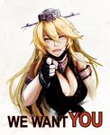  bad_id bad_pixiv_id blonde_hair boushi-ya breasts cleavage elbow_gloves english fingerless_gloves gloves headgear i_want_you iowa_(kantai_collection) kantai_collection large_breasts long_hair looking_at_viewer open_mouth parody pointing pointing_at_viewer smile solo uncle_sam yellow_eyes 