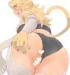  anus ass blonde_hair breasts censored curvy fang female leone long_hair looking_at_viewer looking_back minakami_(flyingman555) open_mouth orange_eyes pubic_hair pussy sideboob solo tail thick_thighs wide_hips 