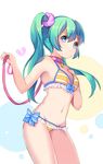  aqua_eyes aqua_hair bikini character_name collar dog_collar hatsune_miku leash long_hair navel solo stellarism striped striped_bikini swimsuit twintails vocaloid 