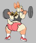  2018 ambiguous_gender back_muscles big_butt butt chiropteran clothing crouching exercise eyes_closed footwear grey_background hair honduran_white_bat legwear mammal microchiropteran morgan_(bcr) phyllostomid rear_view ritts shirt shoes shorts simple_background socks solo thick_thighs weightlifting weights white_hair wide_hips wings workout yangochiropteran 