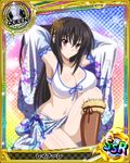  armpits arms_up bikini black_hair blush boots breasts card_(medium) character_name chess_piece cleavage covered_nipples hair_ornament high_school_dxd japanese_clothes kimono kimono_removed knee_boots large_breasts long_hair midriff navel official_art pink_eyes queen_(chess) raynare smile solo swimsuit trading_card white_bikini 