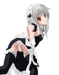  blush from_behind high_school_dxd looking_at_viewer maid_outfit panties petite silver_hair toujou_koneko upskirt white_panties 