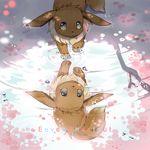  character_name cherry_blossoms eevee eve_kurigoyu fur gen_1_pokemon no_humans no_mouth pokemon pokemon_(creature) puddle reflection sparkle water 