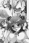  1girl anus asbel_lhant assertive bar_censor blush bottomless bow breast_squeeze breasts censored cheria_barnes choker closed_eyes comic couple doujinshi fellatio greyscale hair_bow hetero highres kurimomo large_breasts licking long_hair monochrome nipples oral paizuri penis penis_grab saliva speech_bubble tales_of_(series) tales_of_graces tongue translated two_side_up 