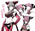  abs bad_id bad_pixiv_id bangs bare_shoulders bracelet breasts character_sheet detached_sleeves drill_hair eyepatch halter_top halterneck han_juri jewelry large_breasts looking_at_viewer looking_down marimo_(yousei_ranbu) muscle muscular_female navel perky_breasts serious simple_background spiked_bracelet spikes street_fighter street_fighter_iv_(series) surprised tongue tongue_out translation_request twin_drills underboob white_background 