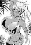  bikini breasts dark_skin greyscale huge_breasts innertube micro_bikini monochrome side-tie_bikini solo stem swimsuit 