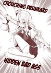  alcohol blush breasts chiyo_goya drunk drunken_fist english gourd kantai_collection kung_fu large_breasts long_hair miniskirt monochrome outstretched_arms parody pola_(kantai_collection) sake skirt solo wavy_hair 