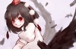  bird_wings black_hair black_wings hat hat_ribbon hoshibuchi looking_at_viewer pom_pom_(clothes) portrait puffy_short_sleeves puffy_sleeves red_eyes ribbon shameimaru_aya shirt short_sleeves solo tokin_hat touhou wings 