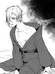  2boys be japanese_clothes kimono looking_at_viewer male_focus monochrome multiple_boys muscle touken_ranbu undressing yaoi 