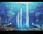  animal chitose_rin coral fish jellyfish letterboxed multiple_girls original pillar scenery silhouette underwater whale 