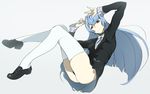  absurdres arms_up ass black_panties blue_eyes blue_hair breasts full_body highres kiznaiver loafers long_hair panties q_(ed69) shoes simple_background skirt small_breasts solo sonozaki_noriko thighhighs underwear white_background white_legwear 