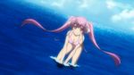  animated animated_gif bikini bra breasts cleavage hundred kirishima_sakura_(hundred) leaning_forward looking_at_viewer open_mouth panties pink_hair smile solo standing summer water 