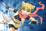  artist_request attacking blonde_hair blue_eyes cat fang furry midriff navel open_mouth platin_(alios) short_hair 